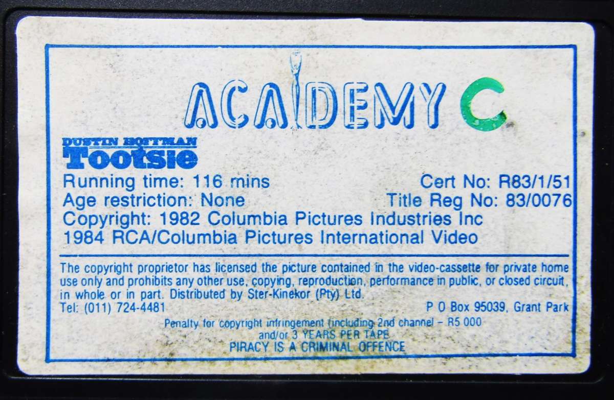 Tootsie - Dustin Hoffman - Farce Comedy Movie VHS Tape (1984)