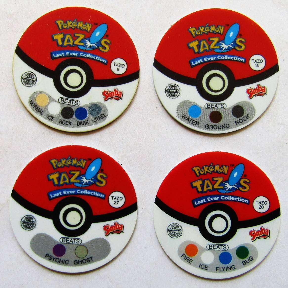 Lot of 4 Pokemon Last Ever Collection Tazos by Simba