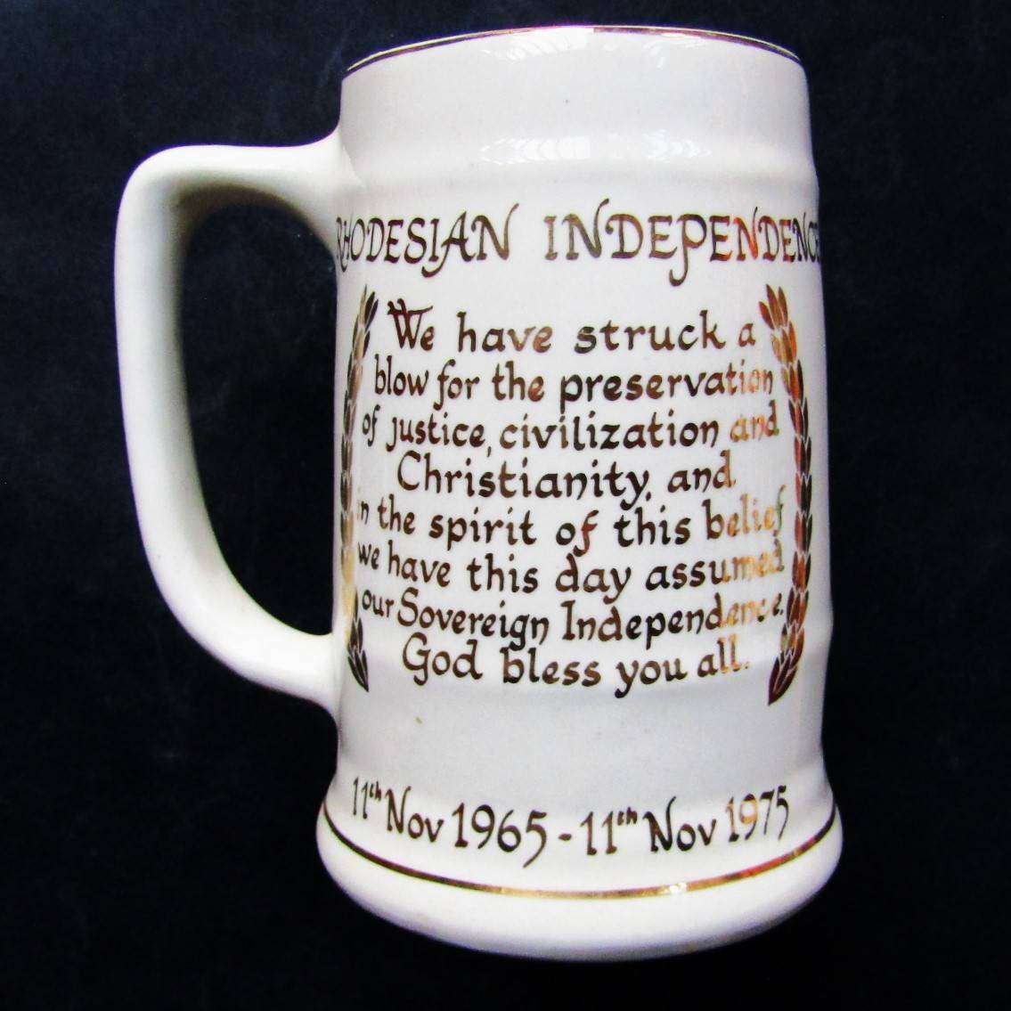 1975 Rhodesia Independence 10 Year Anniversary Beer Mug