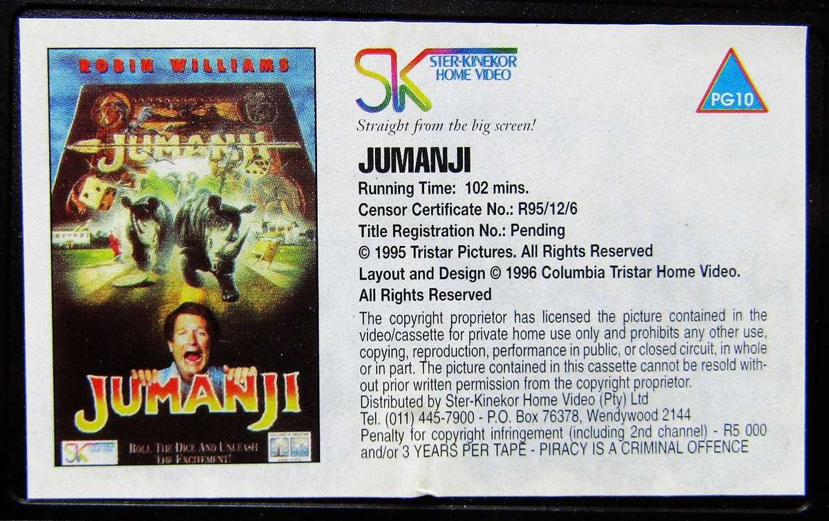 Jumanji - Robin Williams - 3D Cover Movie VHS Tape (1996)