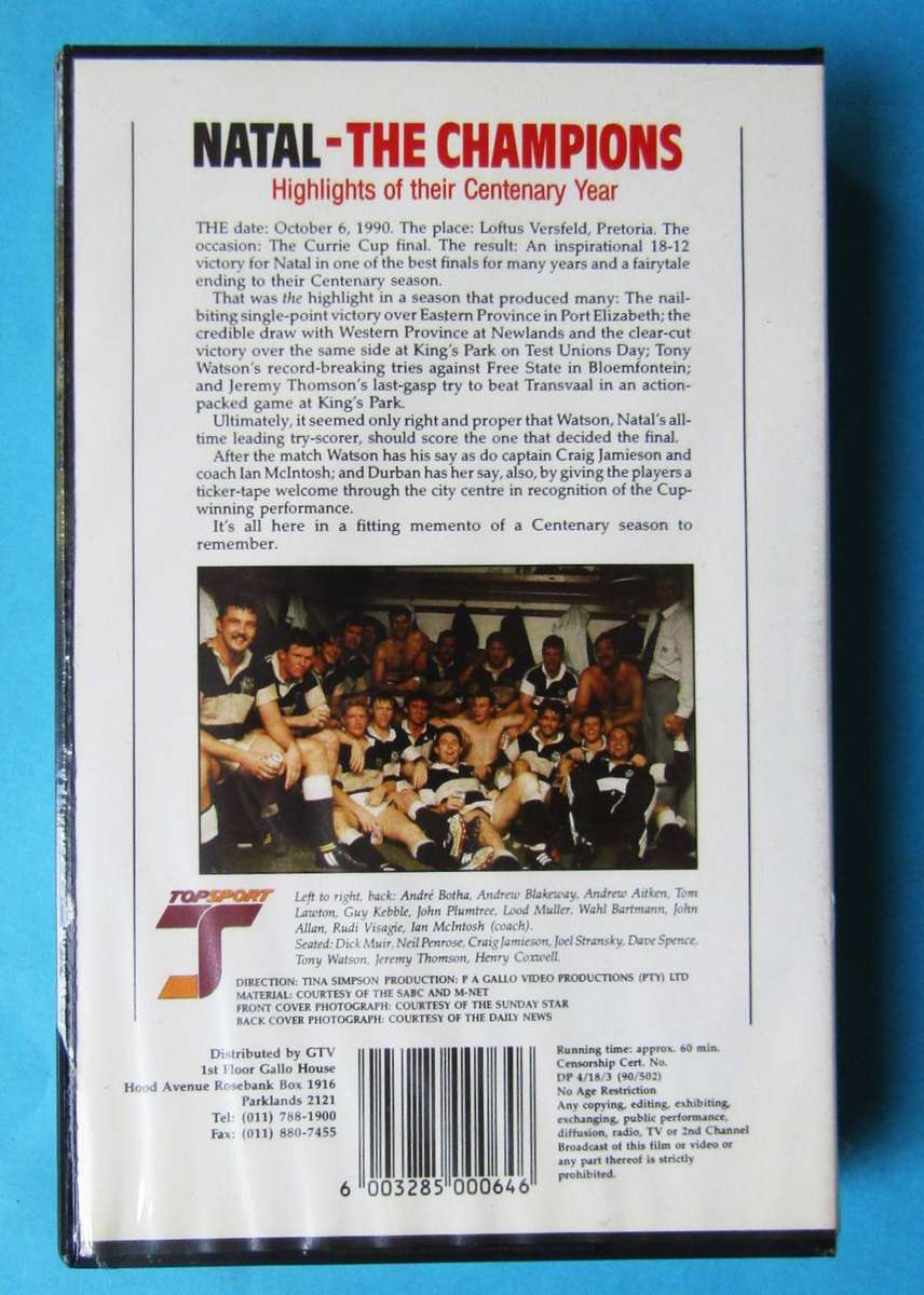 Natal The Champions - New Sealed Rugby VHS Video Tape (1990)
