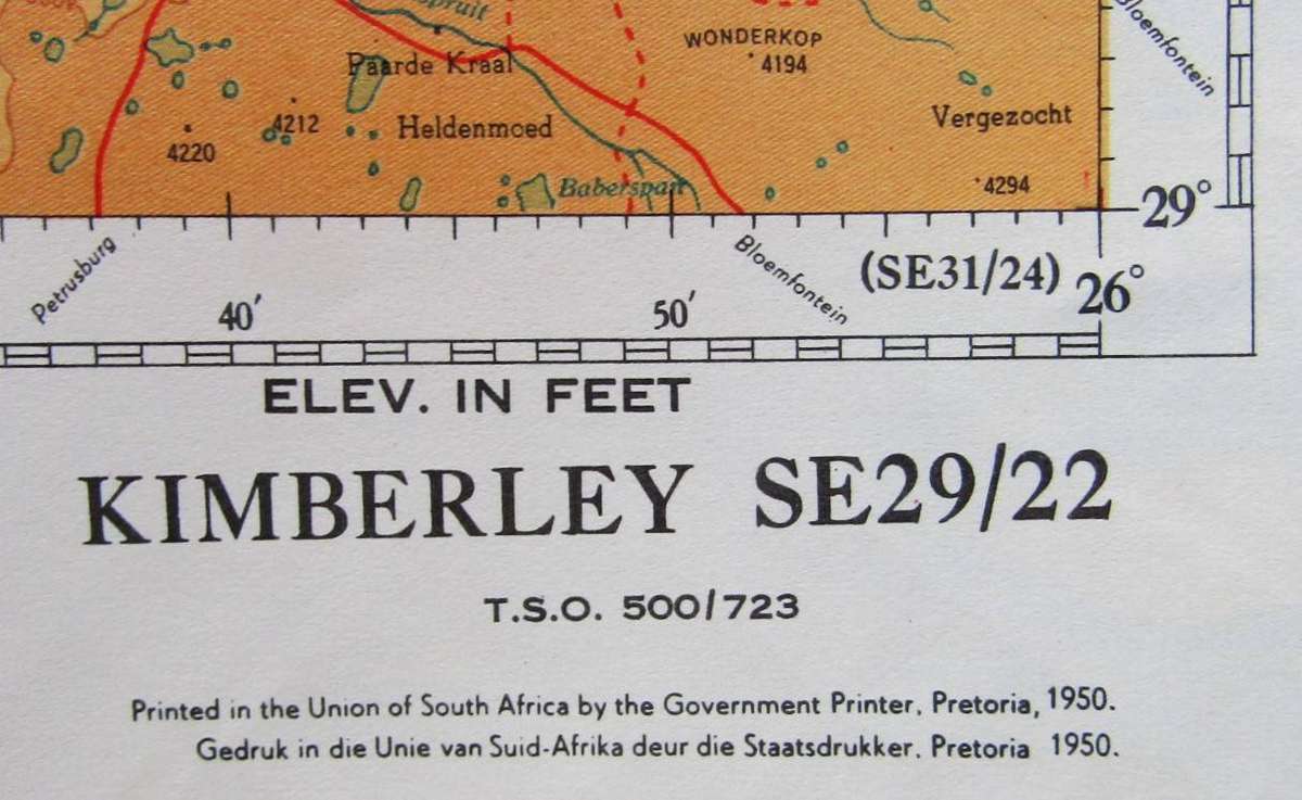 Large 1:500,000 Topographical Map of Kimberley from 1950