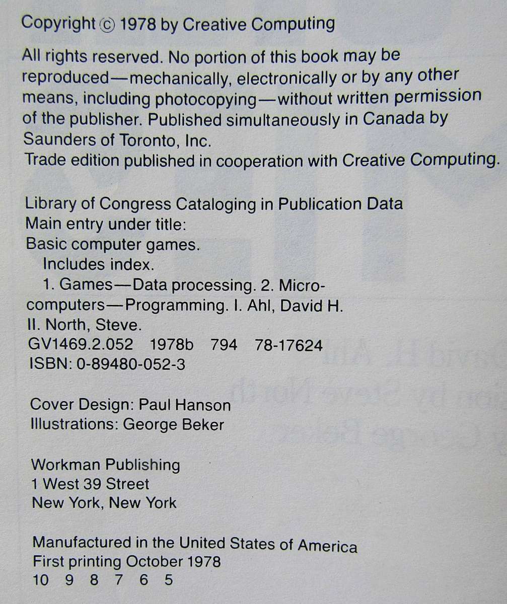 1978 Basic Computer Games Book