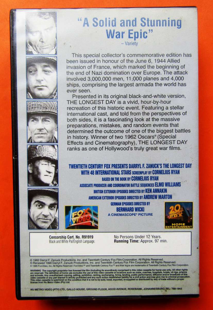 The Longest Day - War Movie VHS Tape (1995)