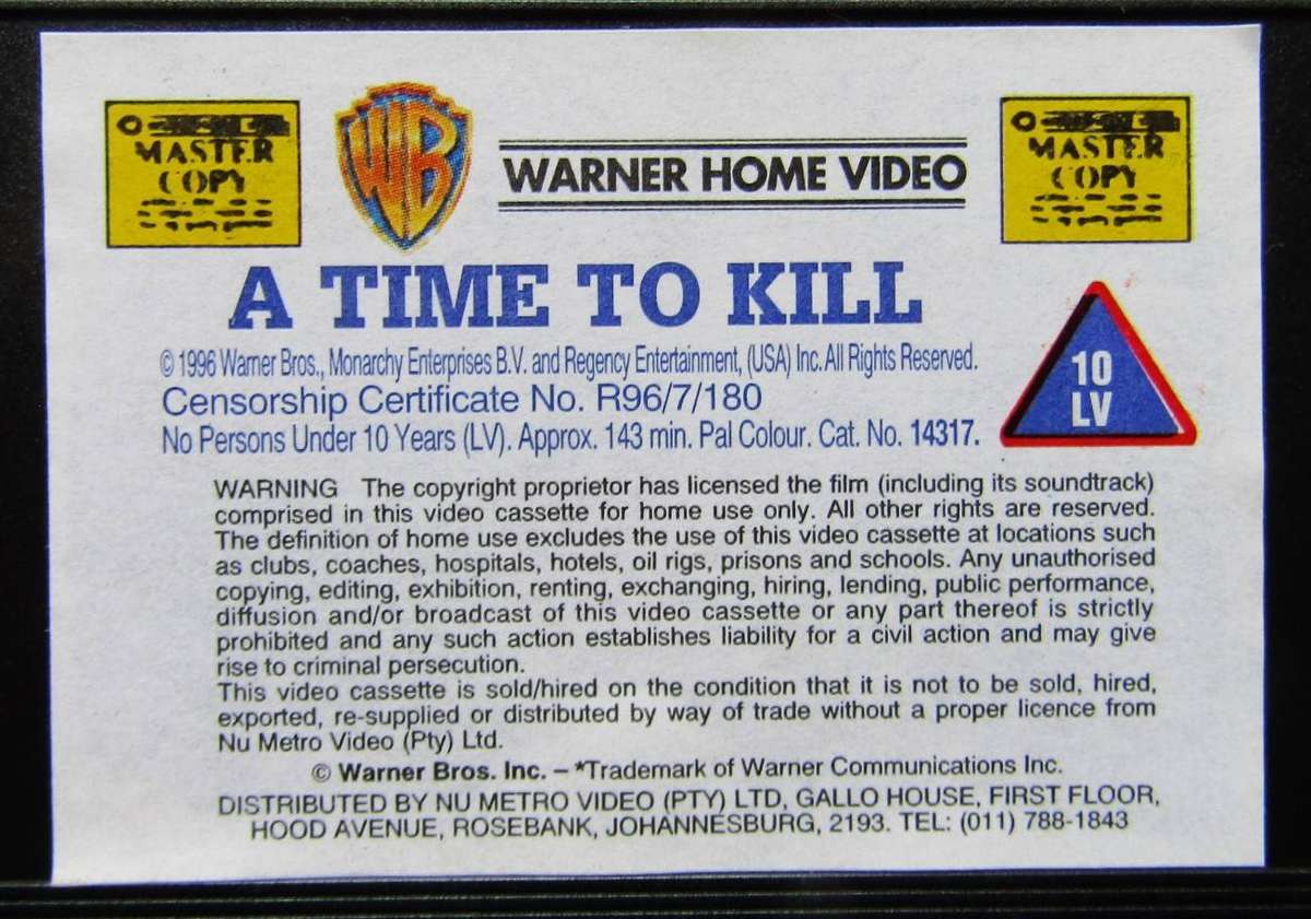 A Time to Kill - Movie VHS Tape (1996)