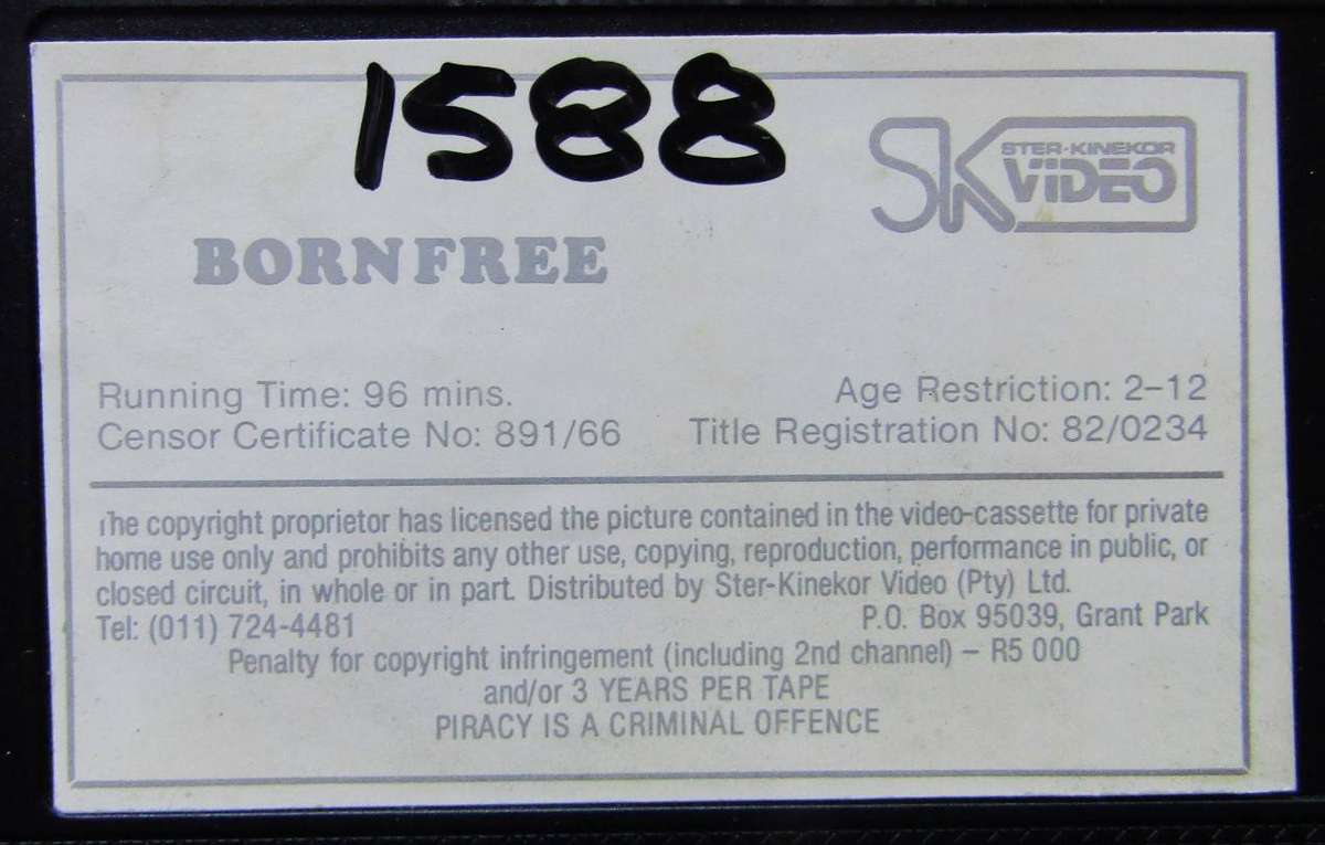 Born Free - Movie VHS Tape (1982)