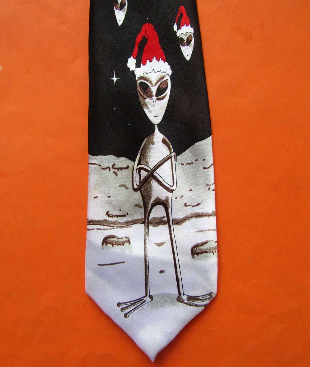 Old Christmas Alien Cartoon Neck Tie
