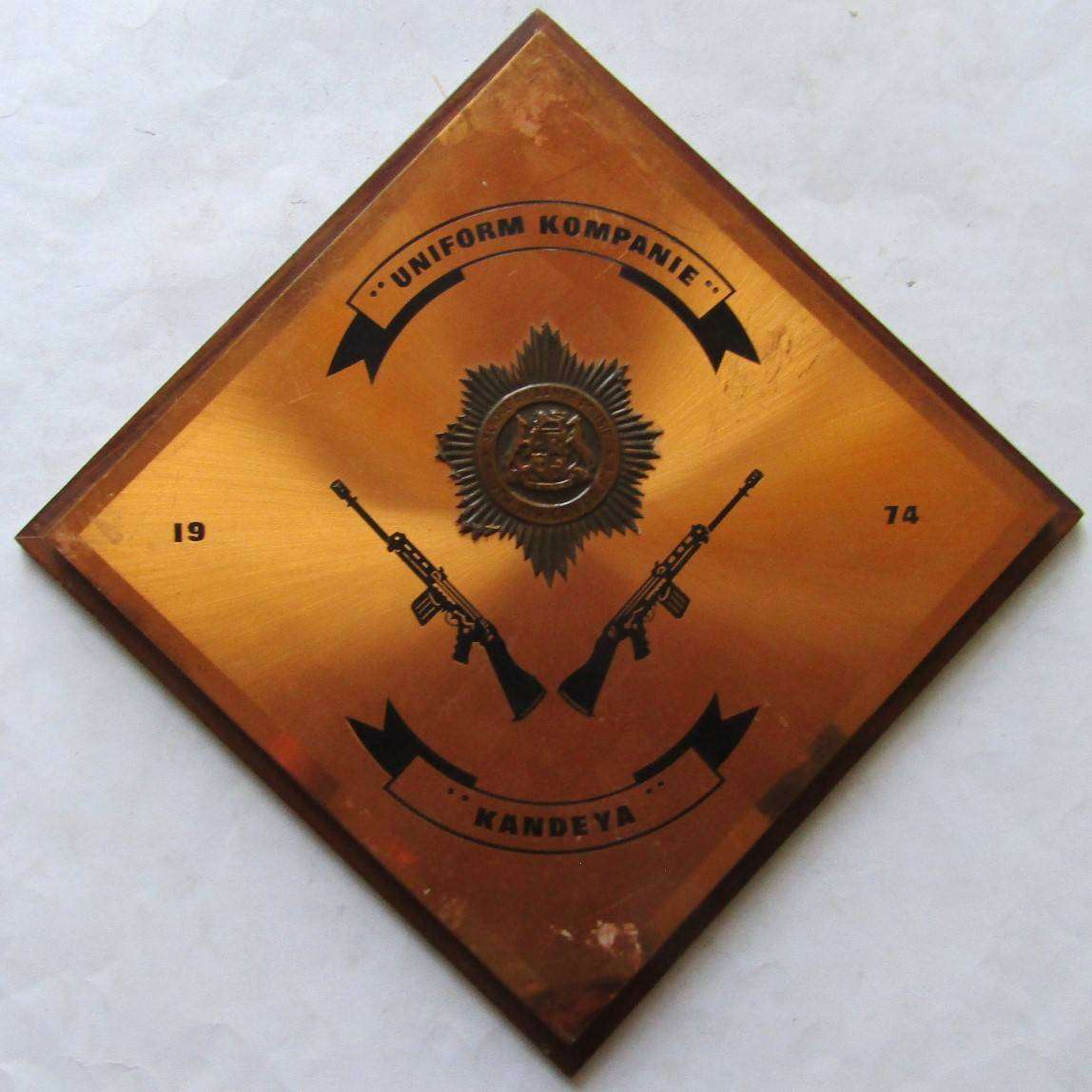 1974 SA Police Kandeya Uniform Kompanie Large Copper Plaque