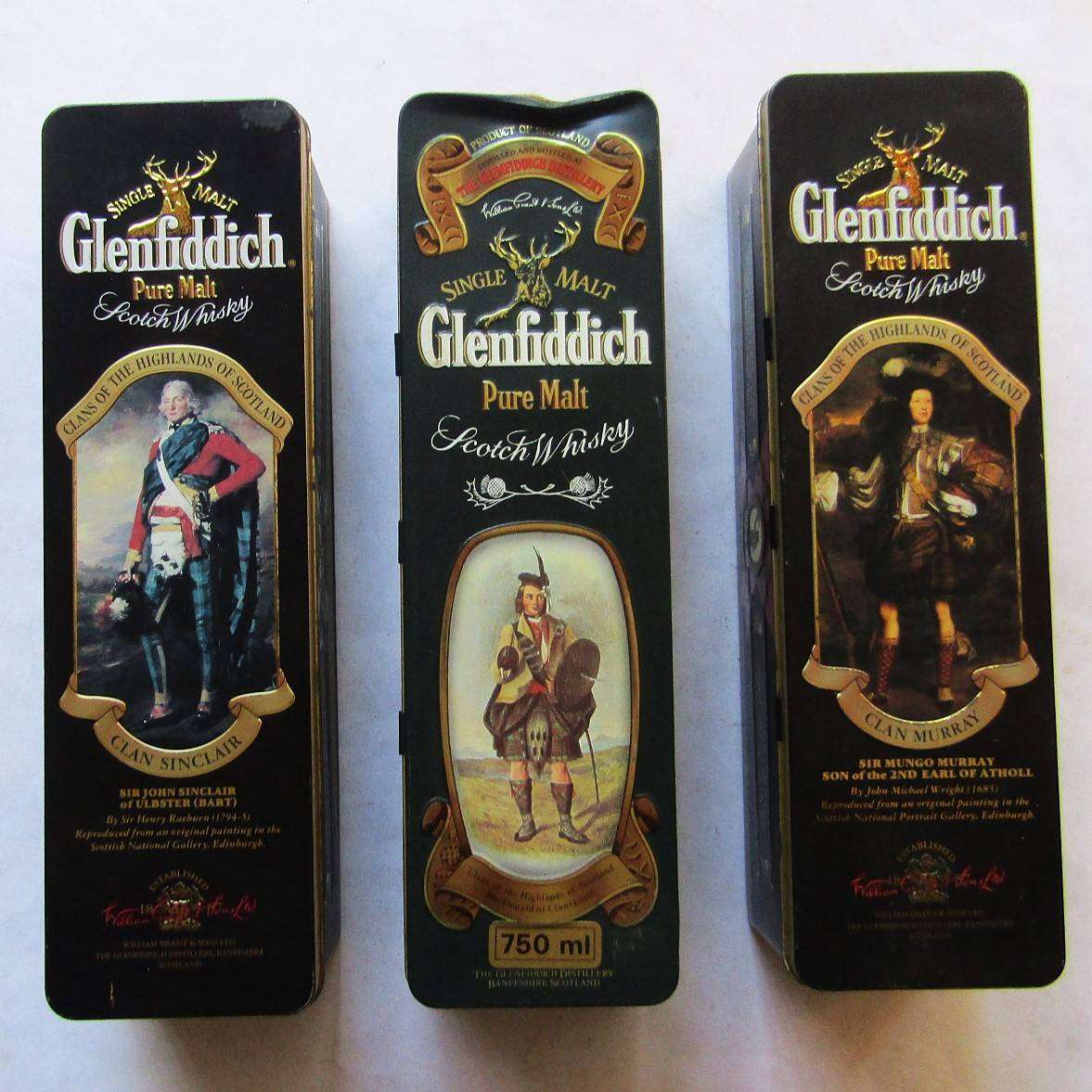 3 Old Glenfiddich Whisky Tins