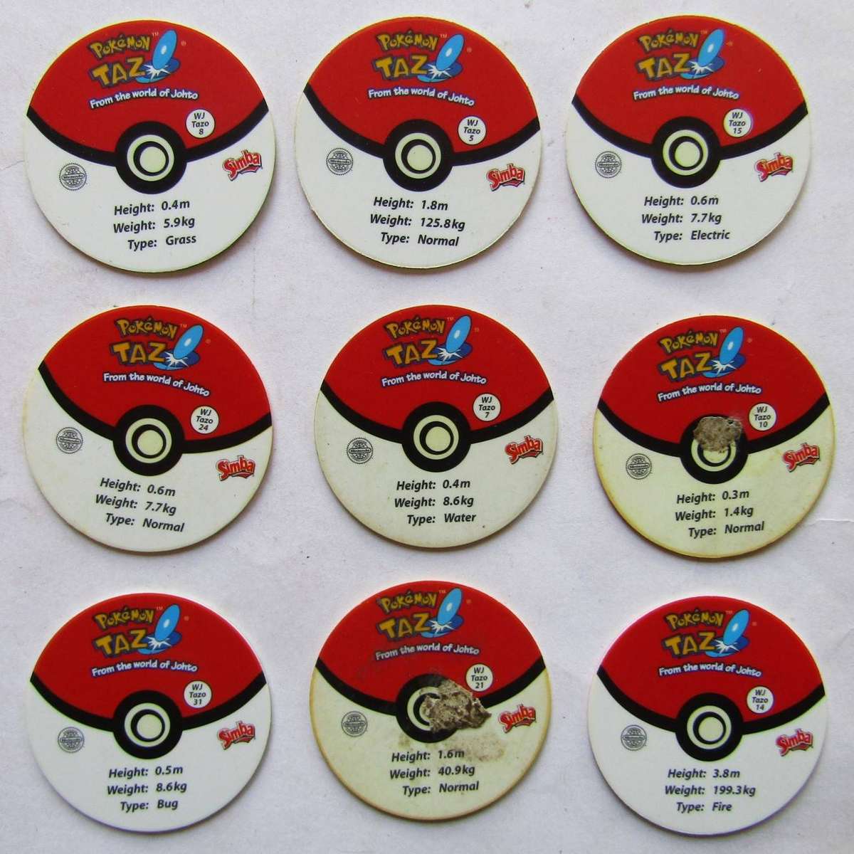 Lot of 9 Pokemon WJ Tazo Slammers by Simba