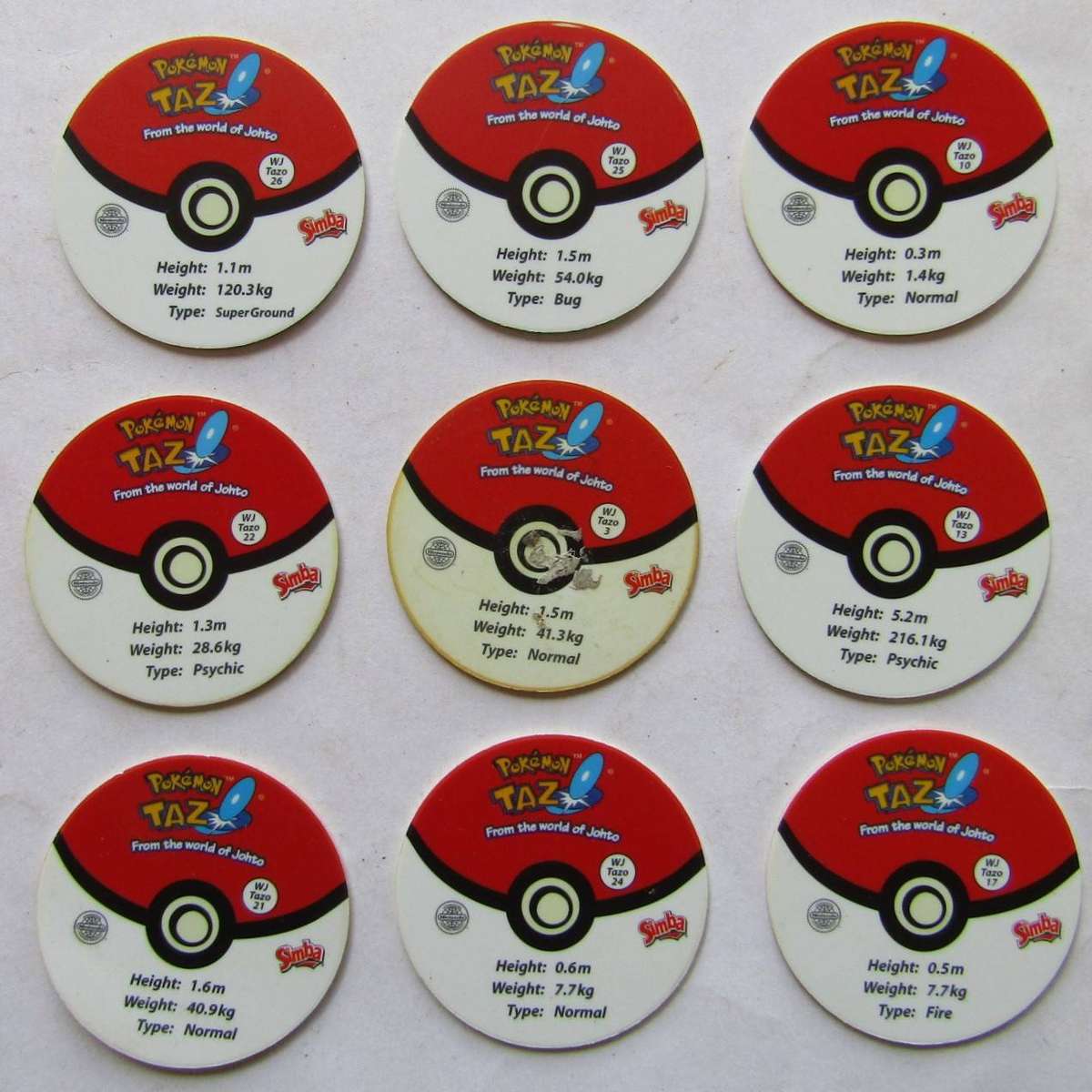Lot of 9 Pokemon WJ Tazo Slammers by Simba