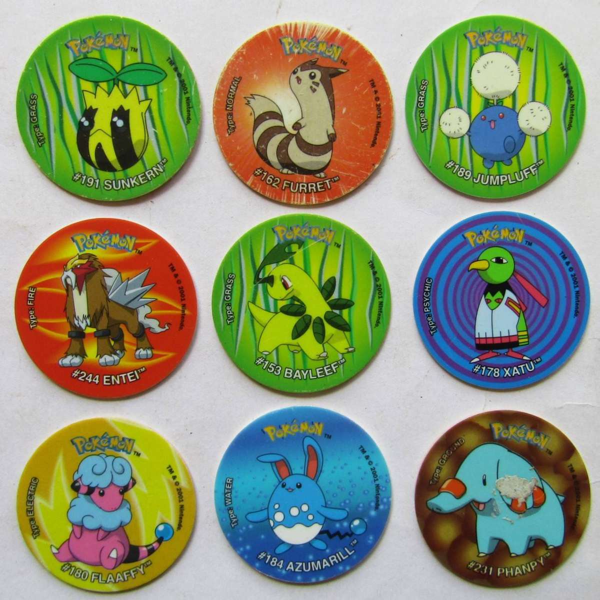 Lot of 9 Pokemon WJ Tazos by Simba
