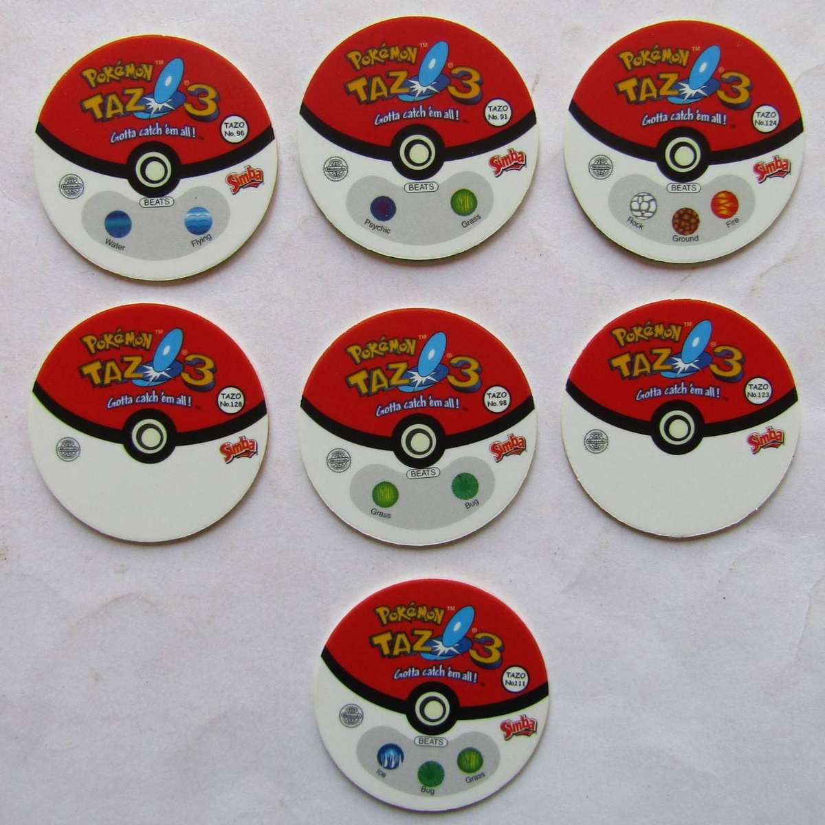 Lot of 7 Pokemon Tazo 3 Slammers by Simba