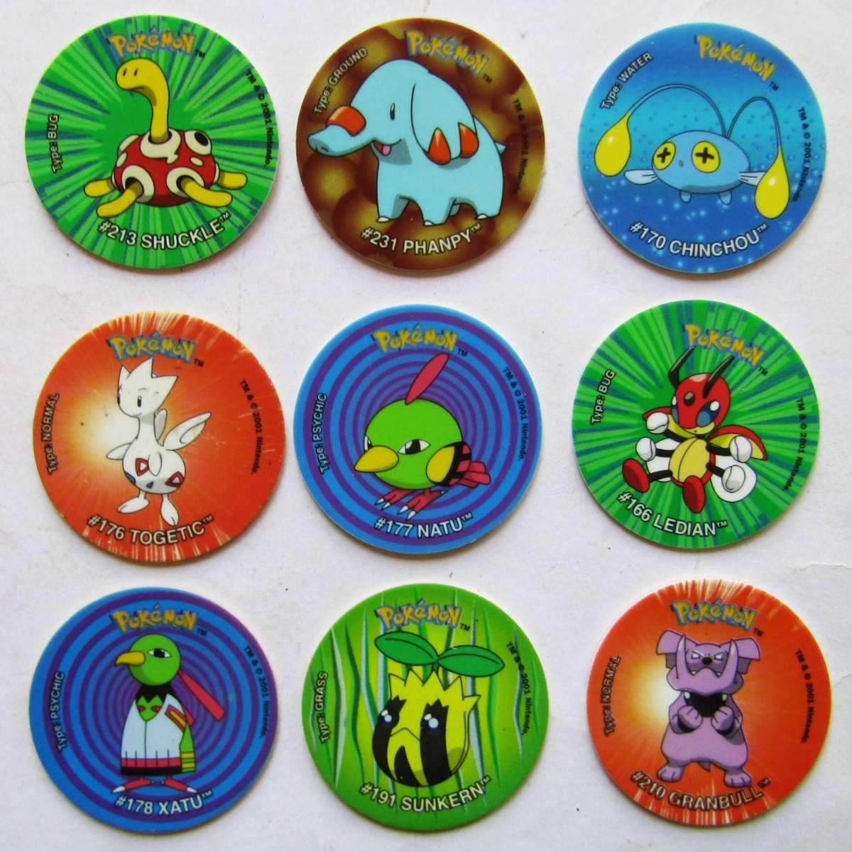 Lot of 9 Pokemon WJ Tazos by Simba