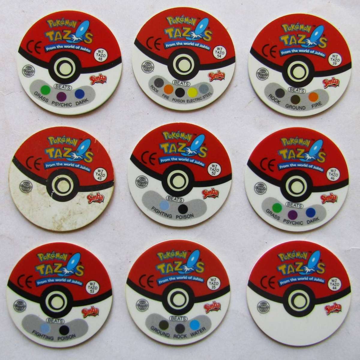 Lot of 9 Pokemon WJ Tazos by Simba