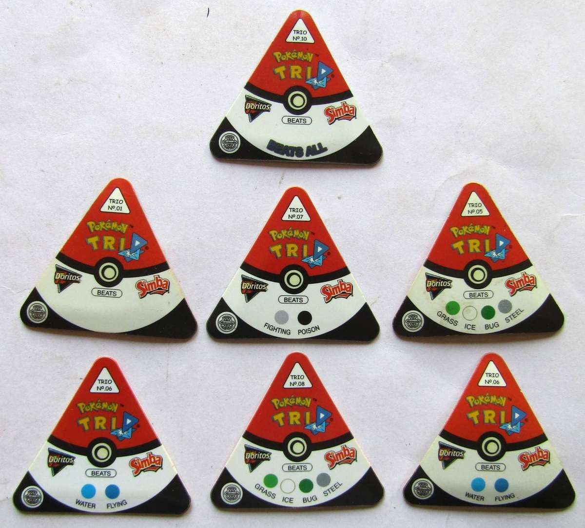 Lot of 7 Pokemon Trio Tazos by Simba