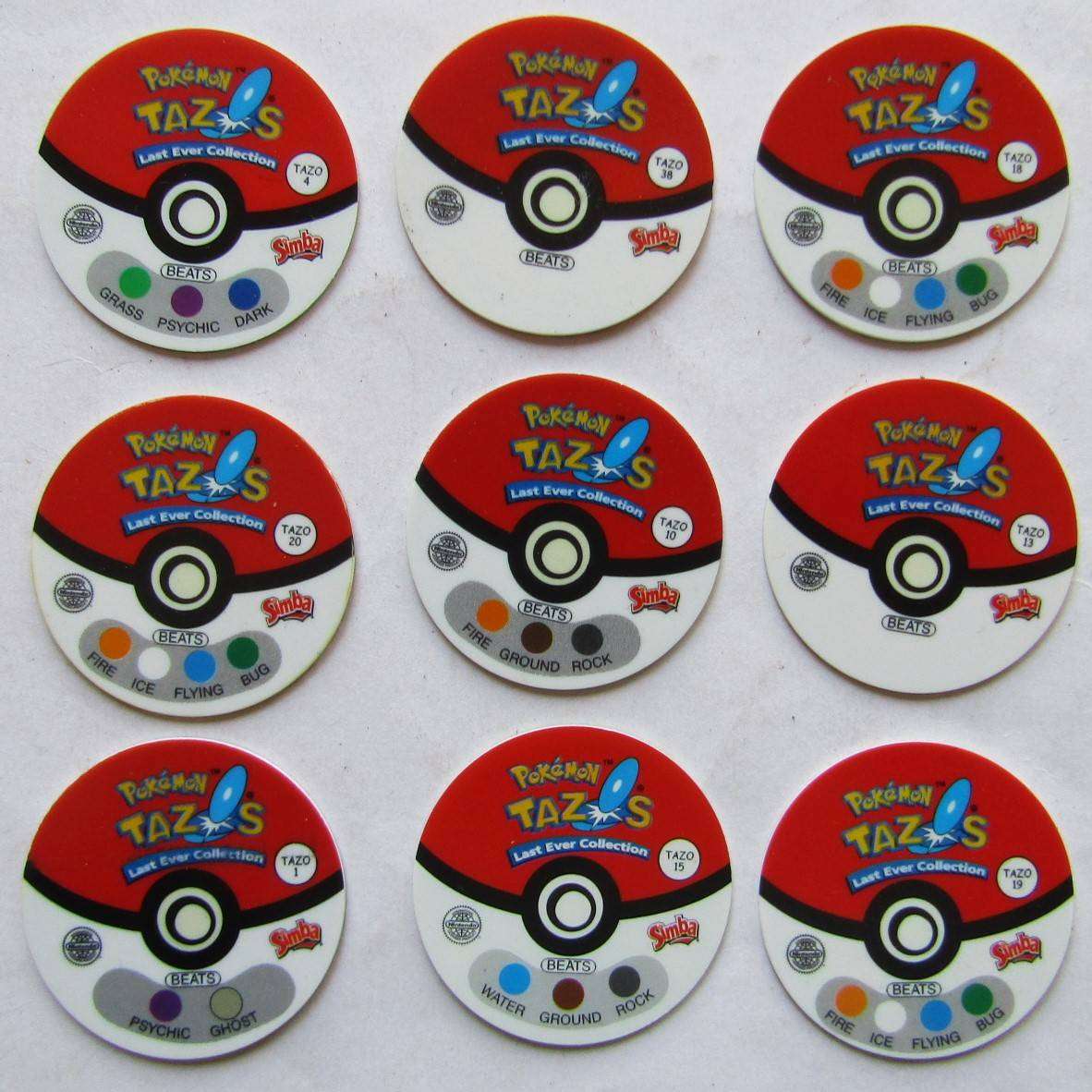Lot of 9 Pokemon Last Ever Collection Tazos by Simba