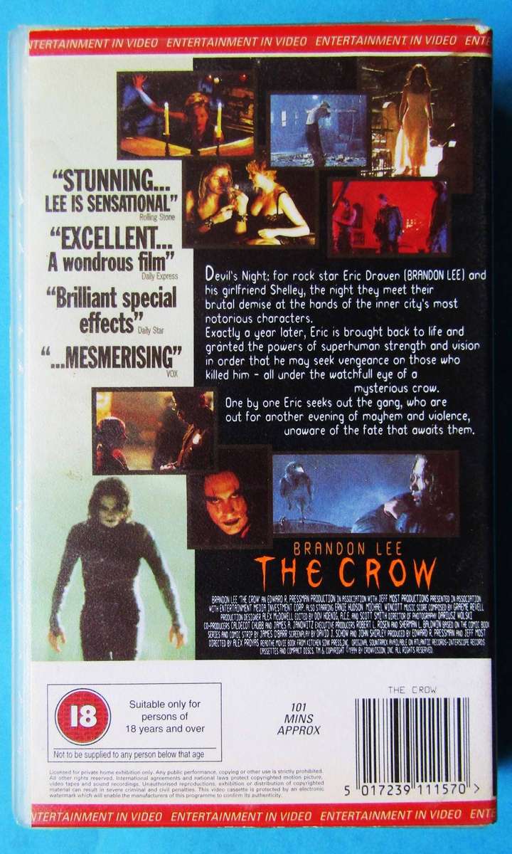 The Crow - Brandon Lee - Horror Movie VHS Tape