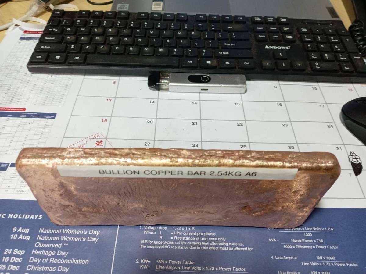 Bullion copper bar 2.54kg A6