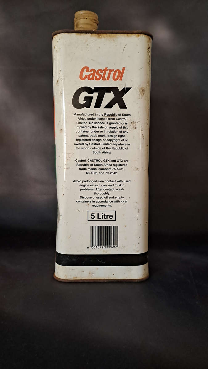 Vintage 5L Castrol GTX 20W50 Liquid Engineering, High Performance Motor Oil Tin Oil Tin