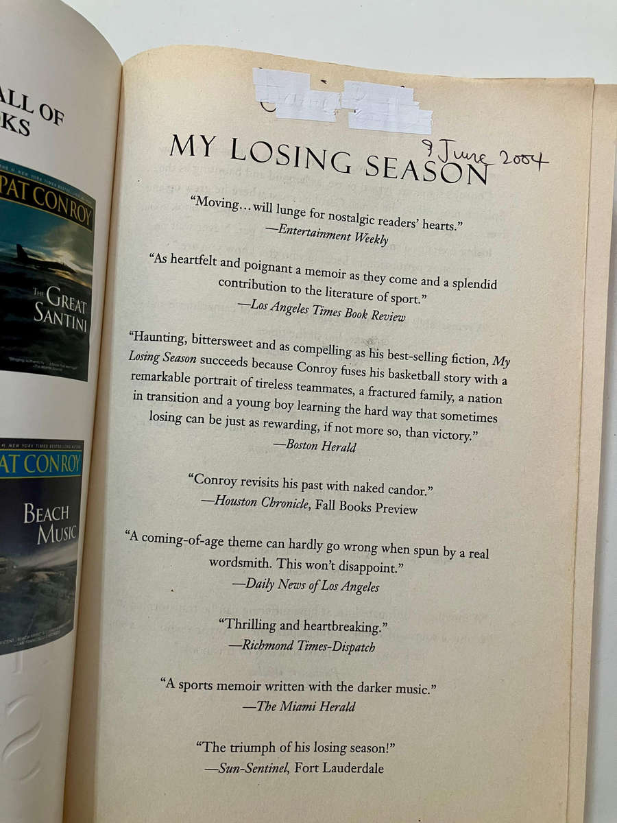My Losing Season - Pat Conroy. Softcover, 1st Paperback Ed. 2003