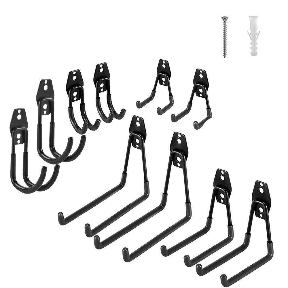10 Pack Heavy Duty Wall Mount Garage Organizer Storage Hooks Steel Tool Hangers ( black )