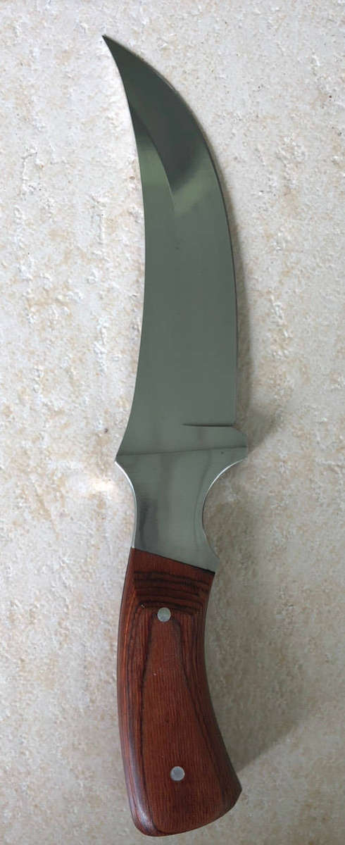 Polished Stainless-Steel Full Tang Hunting Knife and Sheath.