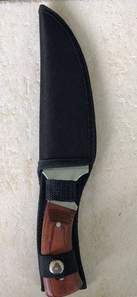 Polished Stainless-Steel Full Tang Hunting Knife and Sheath.