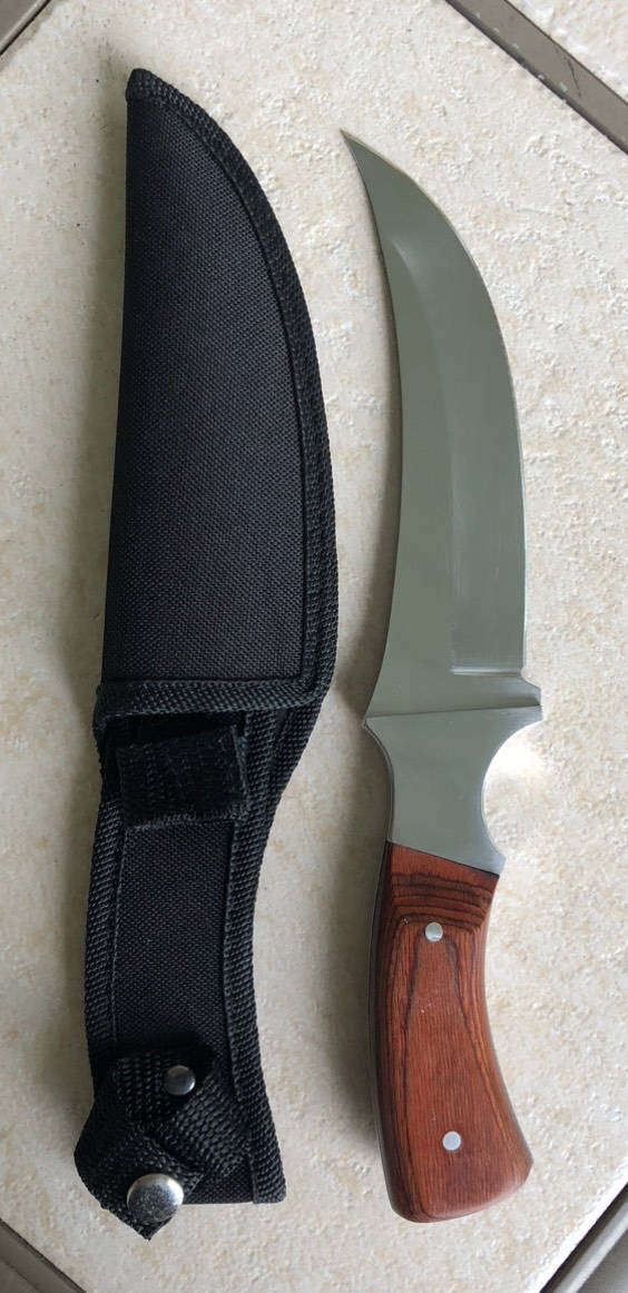Polished Stainless-Steel Full Tang Hunting Knife and Sheath.
