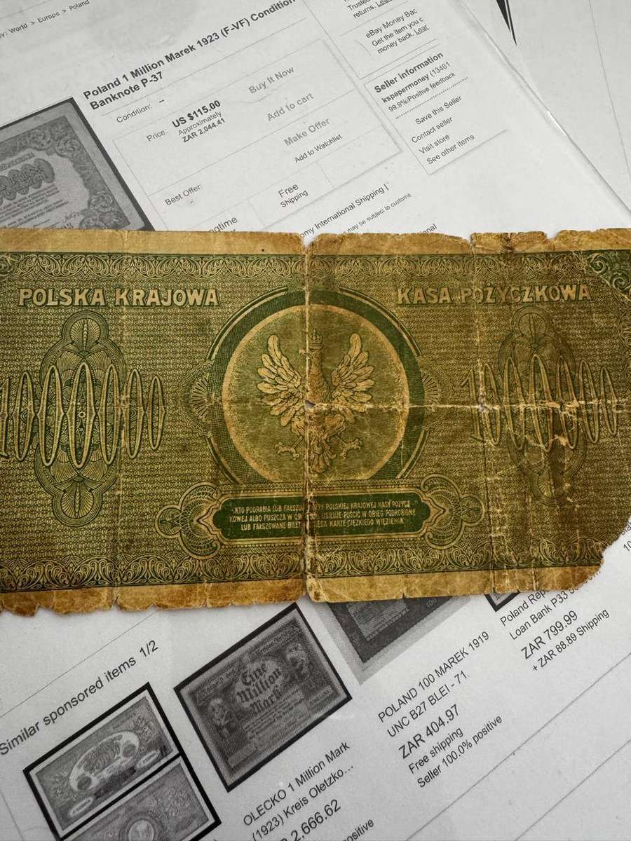 Poland 1 million Marek 1923 Note number D6560638S