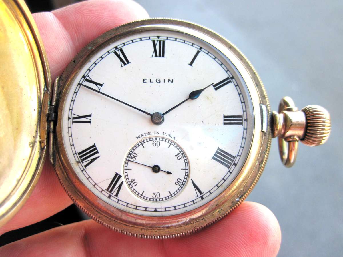 ELGIN Gold-plated hunter pocket watch - For Restoration(Balance Spring)