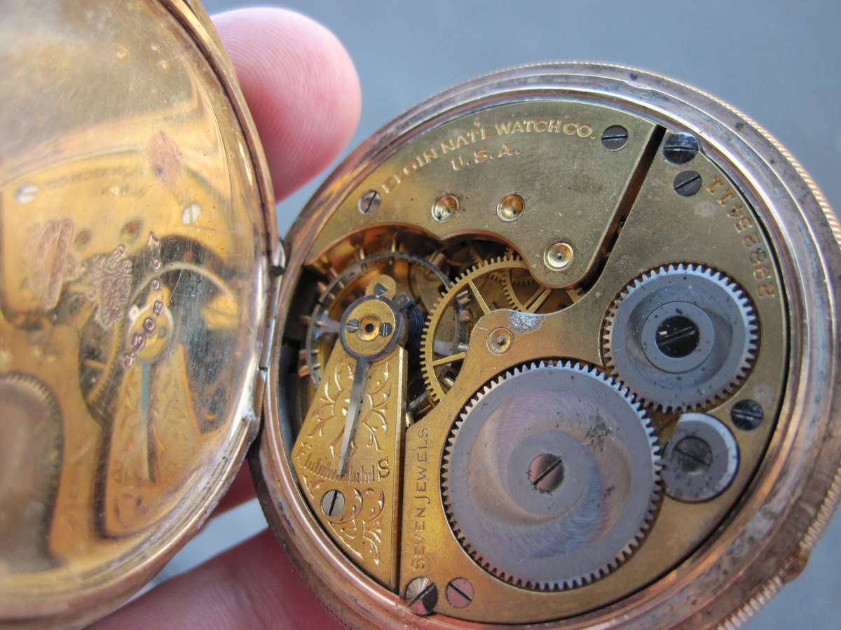 ELGIN Gold-plated hunter pocket watch - For Restoration(Balance Spring)