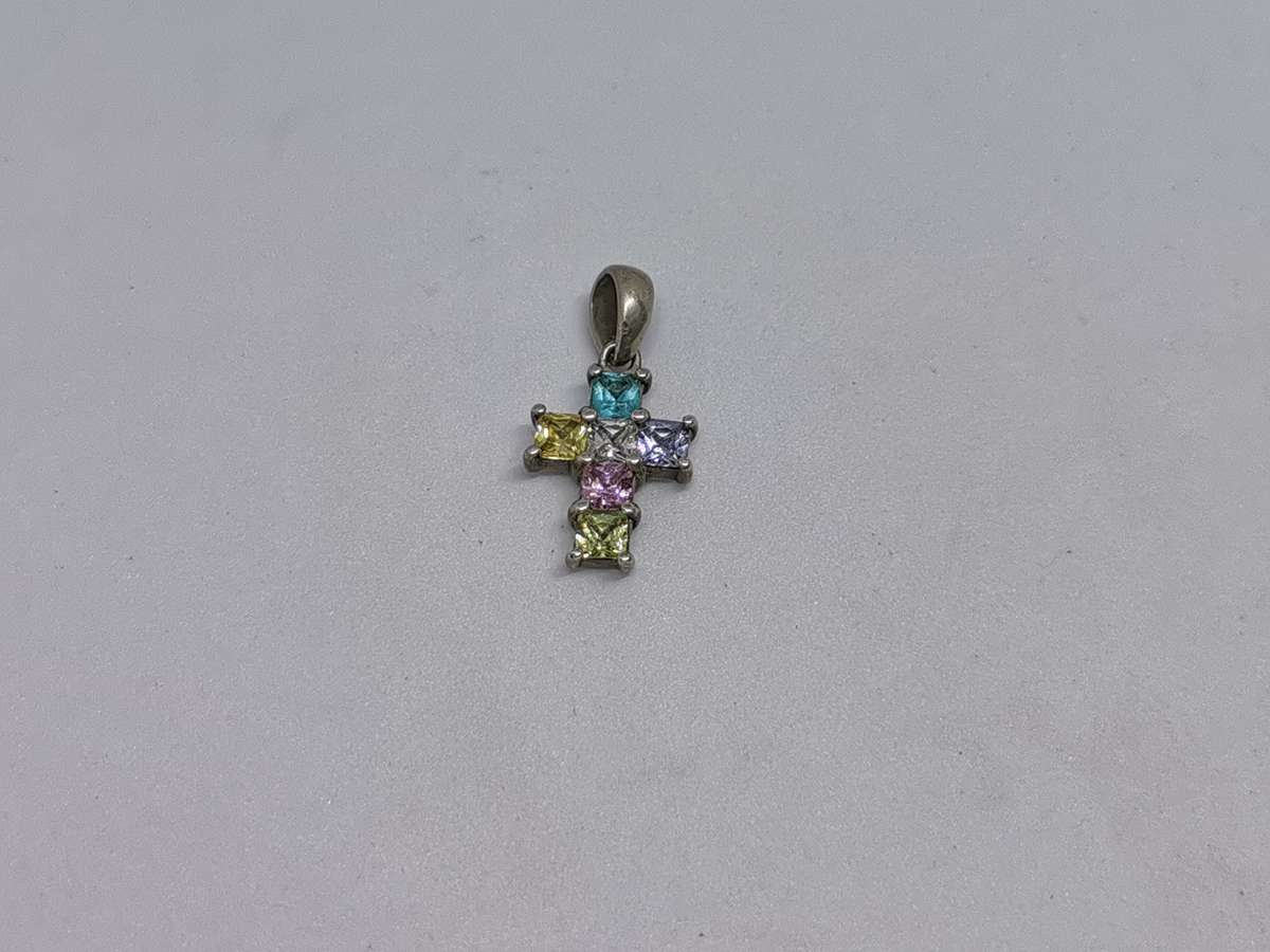 Silver Multi-Colour Cross Pendant