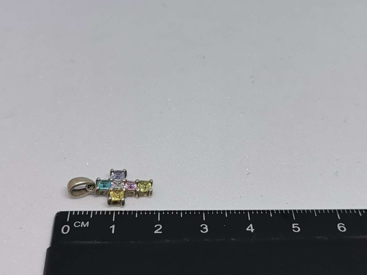 Silver Multi-Colour Cross Pendant