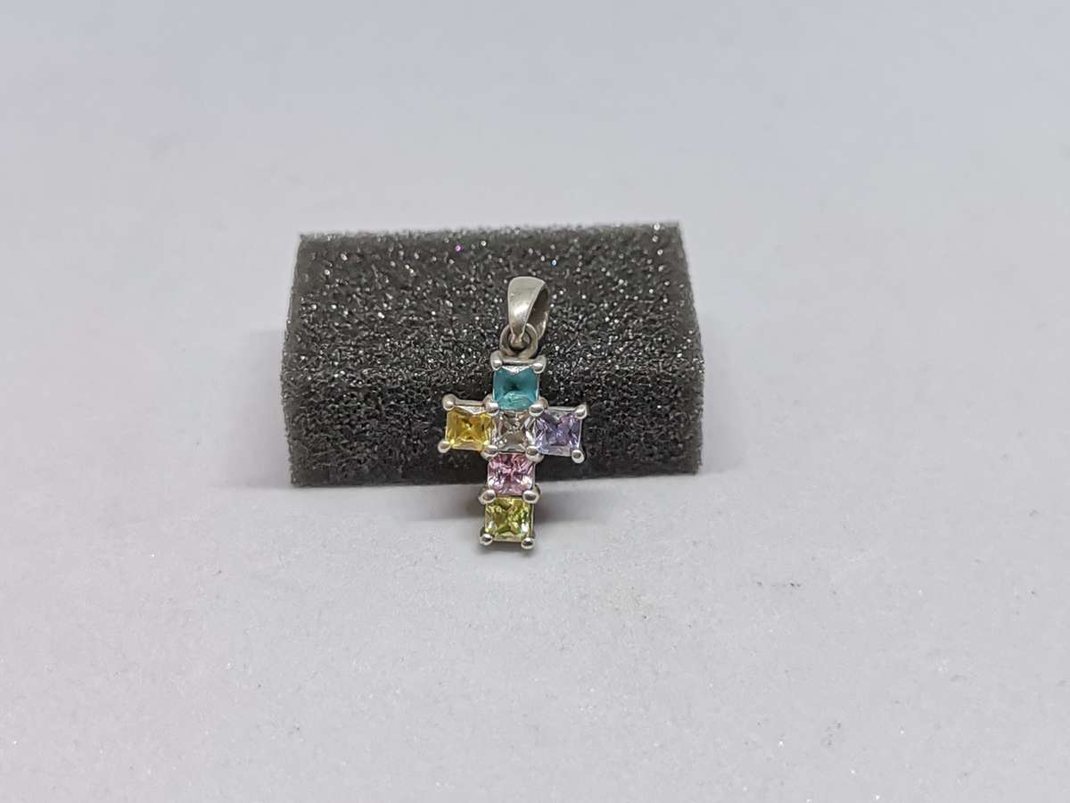 Silver Multi-Colour Cross Pendant
