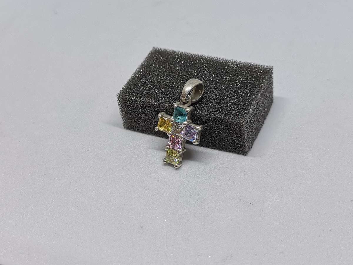 Silver Multi-Colour Cross Pendant