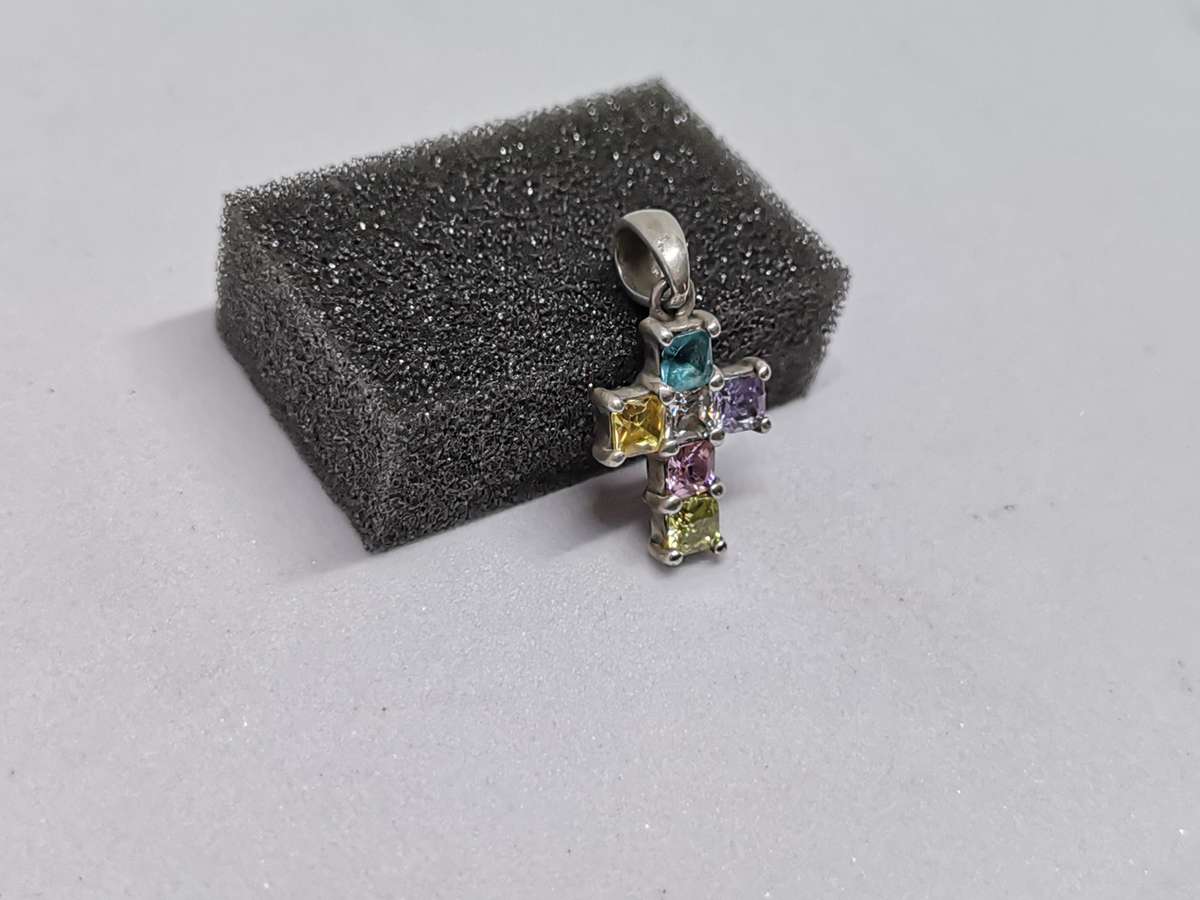 Silver Multi-Colour Cross Pendant