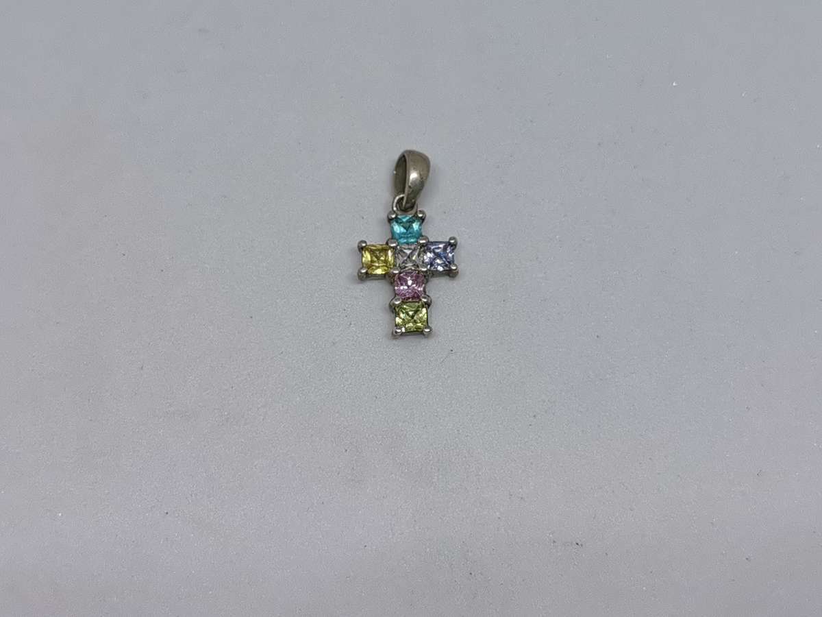 Silver Multi-Colour Cross Pendant