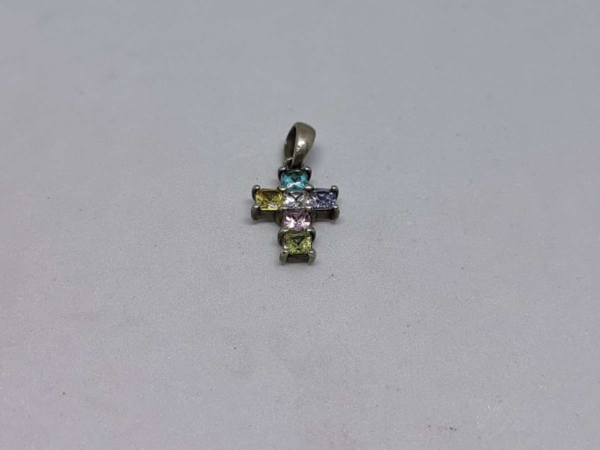 Silver Multi-Colour Cross Pendant