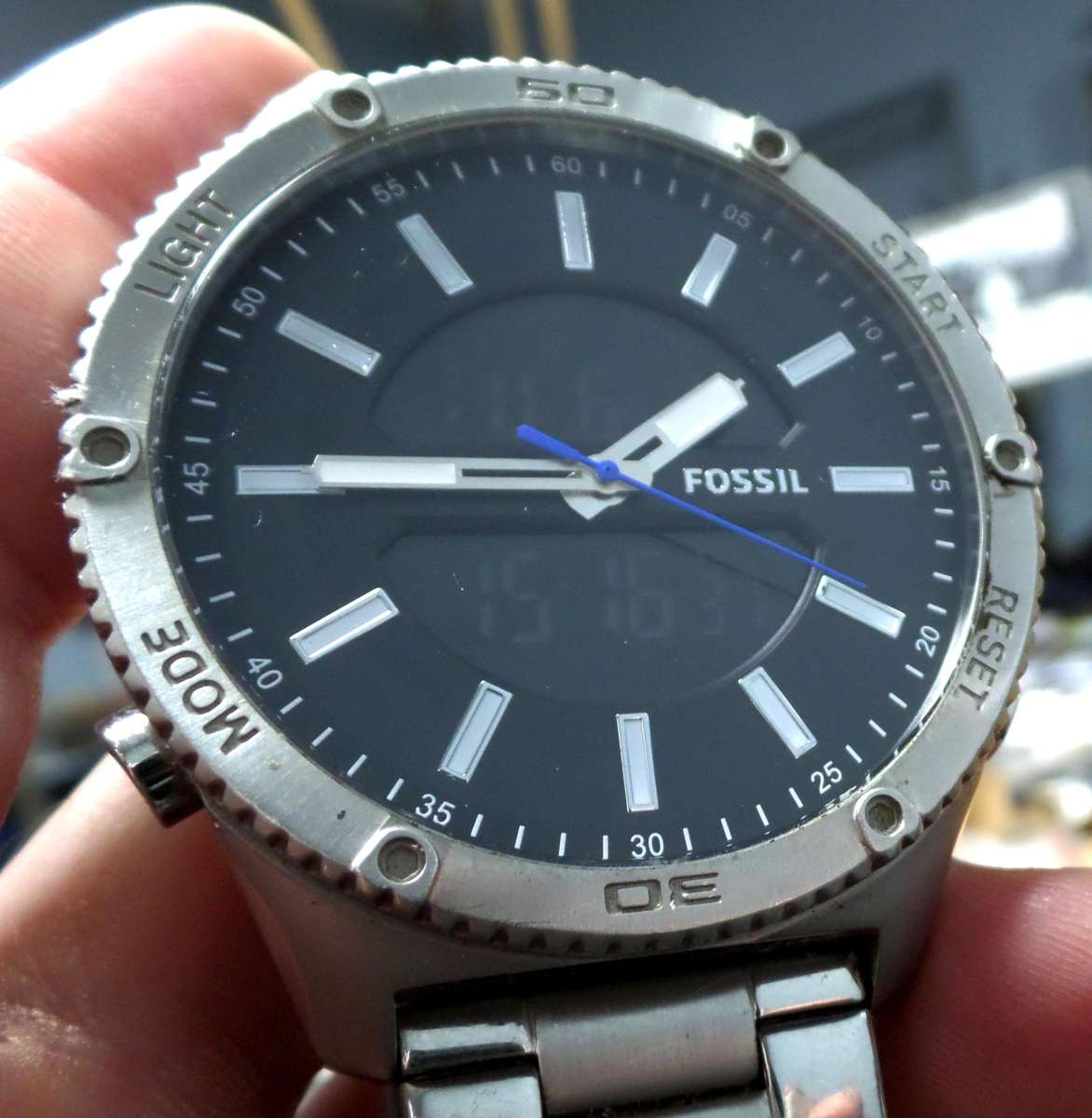 *R1 Auction* Fossil 'Analog & Digital' gent's large watch - All Stainless Steel, Good condition