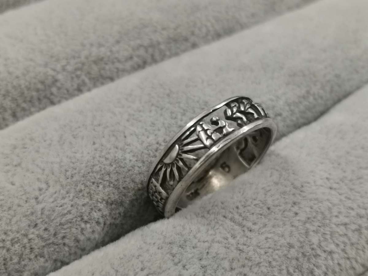 925Silver: Ancient Harvest Scene Ring - Size P