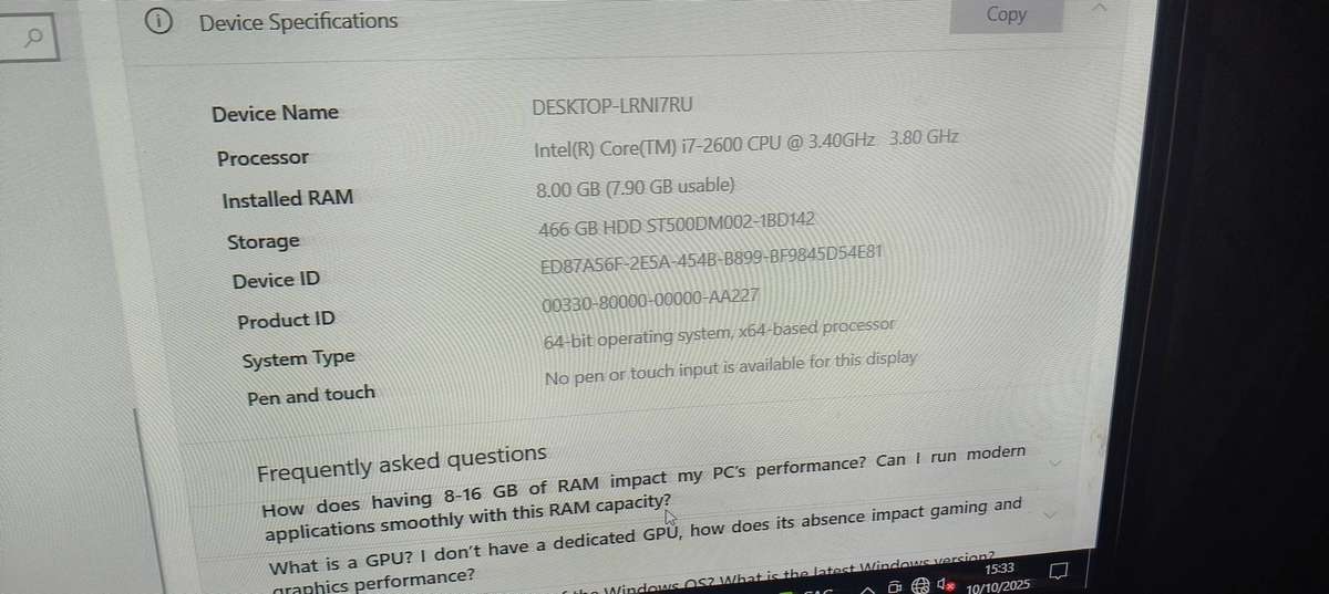GIGABYTE MOTHERBOARD+i7 2600@3.40 GEN +8GB DDR3 RAM