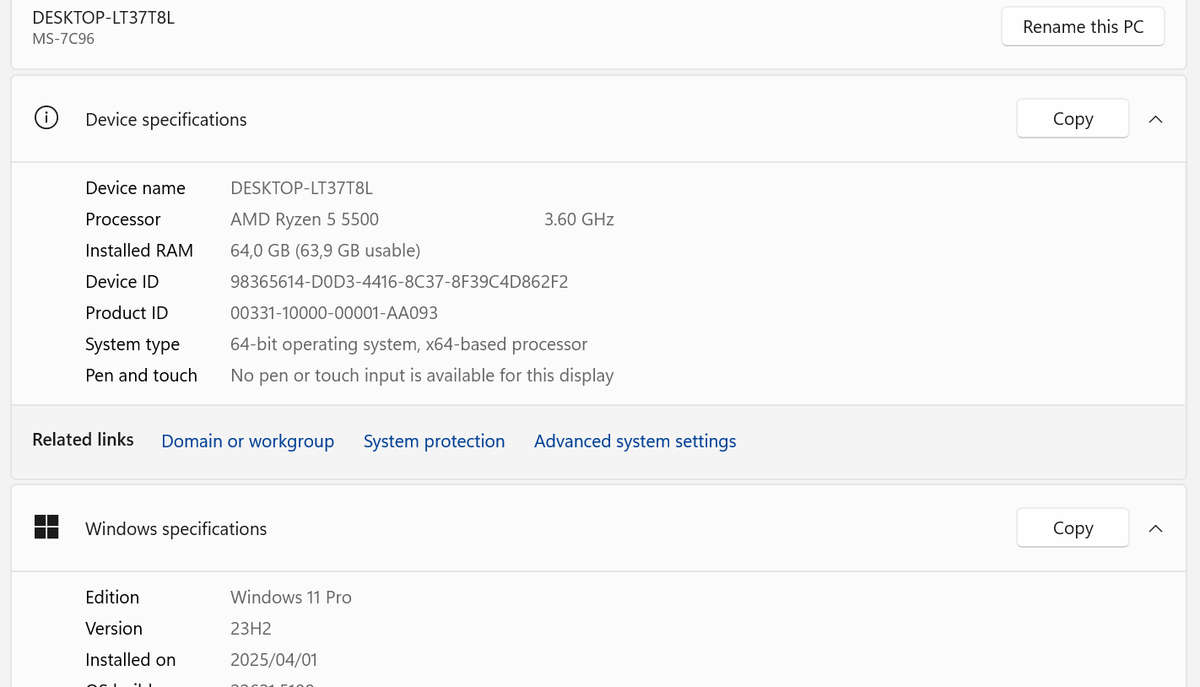 AMD GAMING PC RYZEN 5 5500, 64GB DDR4 3200MHZ 1TB SSD RX 6600 8GB GDDR6