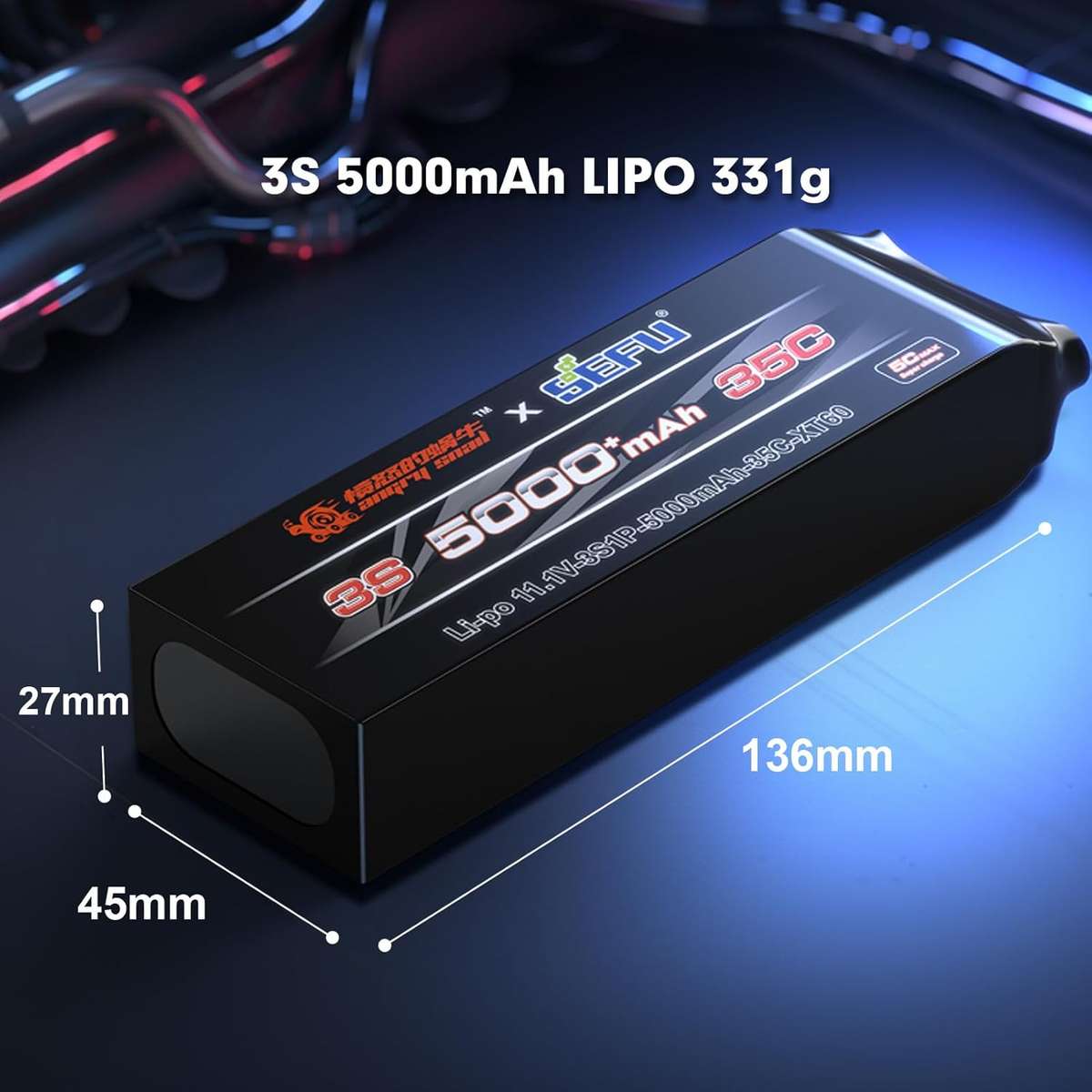 3S 11.1V 5000 mAh 70C LiPo Battery for MJX Hypergo 10208 MJXB3S50P Angry Snail RC Battery XT60 plug