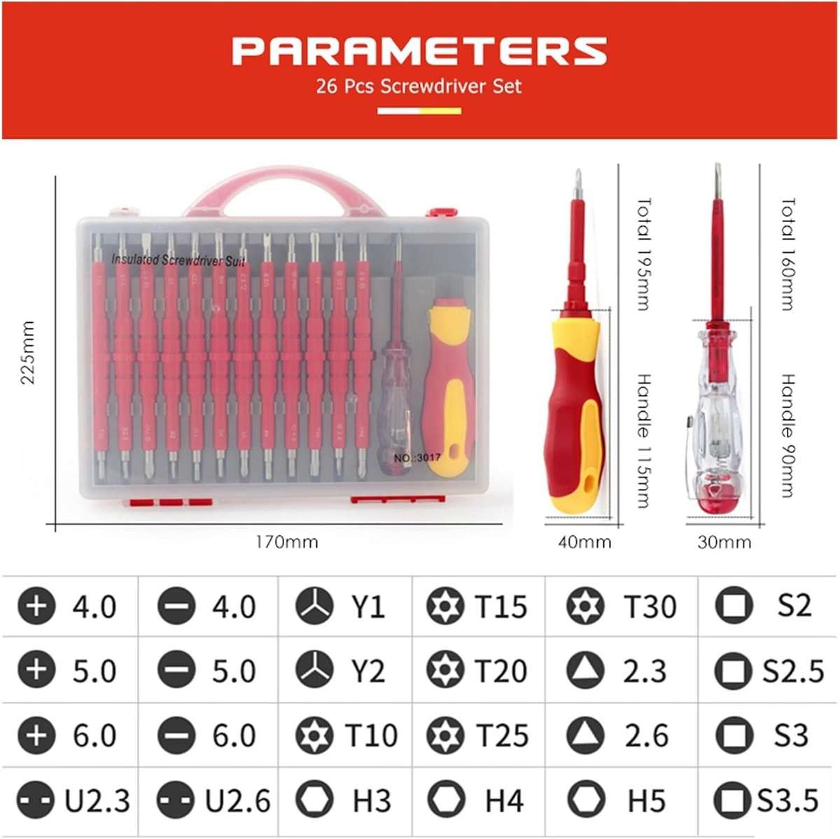 ES Electrician Magnetic Insulated Screwdriver/Torx 26 in 1 set with case