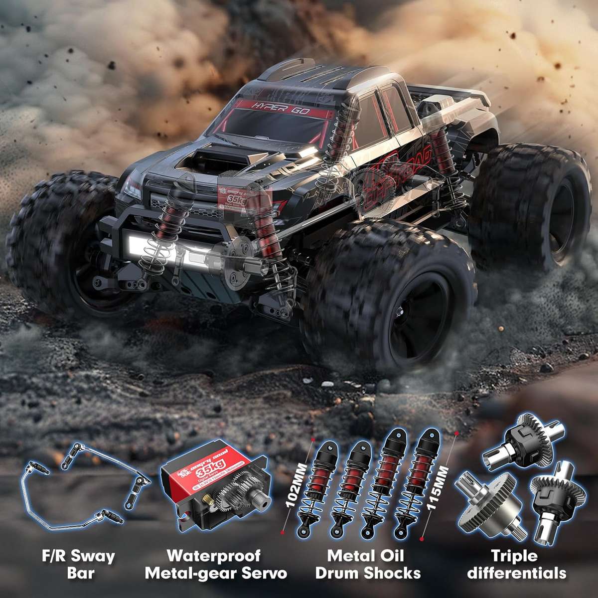 MJX Hypergo 10208 1/10 RC Truck 4X4, Brushless RC Cars Very Fast up to 50mph, ARTR Up to 4S LiPo