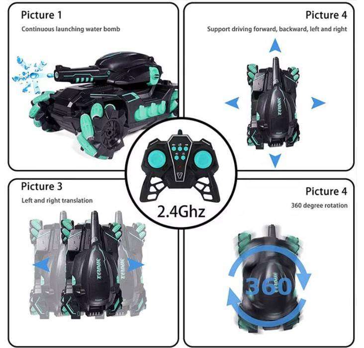 RC Tank shooting water bomb, 2.4GHz Remote Control /Hand Gesture Sensor Car 4x4 -360° rotation/drift