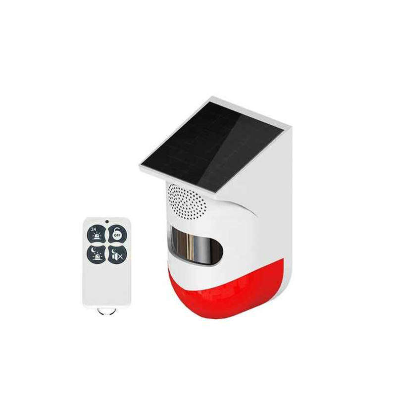 Outdoor Solar PIR Motion Sensor 120db Sound Security Siren Light Alarm with Remote Controller