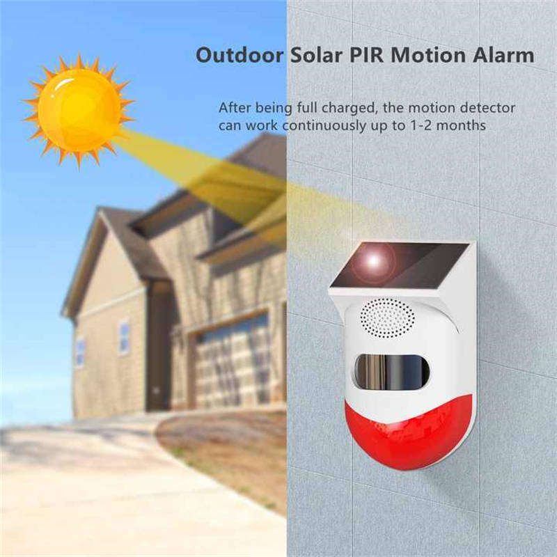 Outdoor Solar PIR Motion Sensor 120db Sound Security Siren Light Alarm with Remote Controller