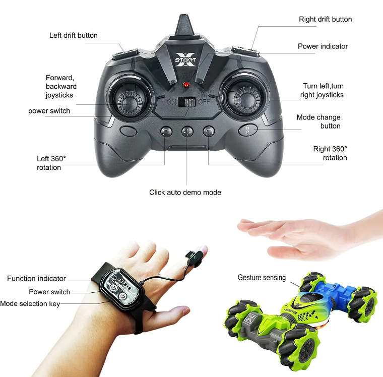 HOSHI 1611 2.4Ghz Hand Gesture / Remote Control Stunt RC Twist Car 4WD Stunt Car